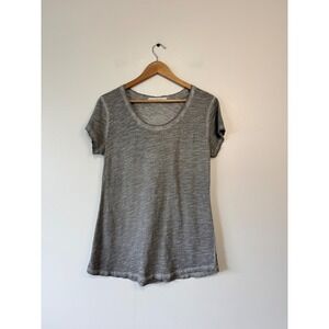Peruvian Connection Grey Pima Cotton Slub Scoop Neck Short Sleeve Tee Shirt M
